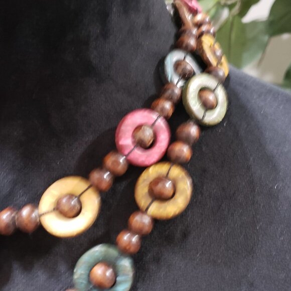 Vintage Bohemian Multicolor Wood Beaded Long Sweater Style Teardrop Necklace - Picture 8 of 10